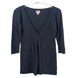 Mossimo Supply Co Gray Mock Wrap Sweater Lightweight 3/4 Sleeves Size Medium